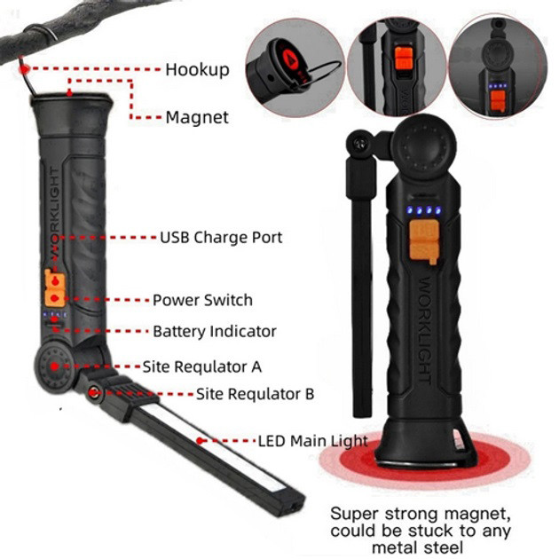 Лампа для кемпинга качественная Worklight G51-LED-COB, Кемпинговое зарядное устройство с фонарем IV-73 Львов - изображение 7