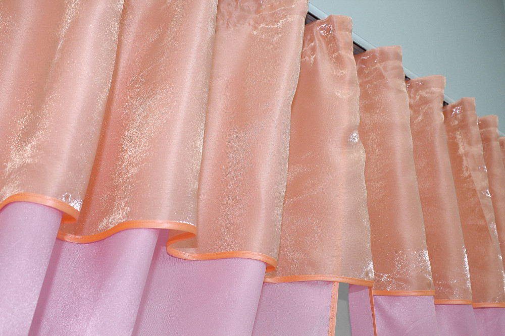 Кухонные шторы VR-Textil № 073к с ламбрекеном и подхватами розовый с персиковым 270х170 см (52-0209) Киев - изображение 5