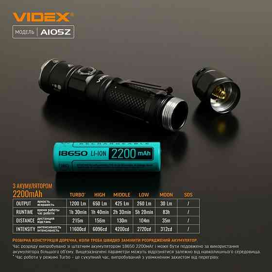 Ліхтарик LED портативний 1200Lm 5000К чорний VLF-A105Z Videx Житомир