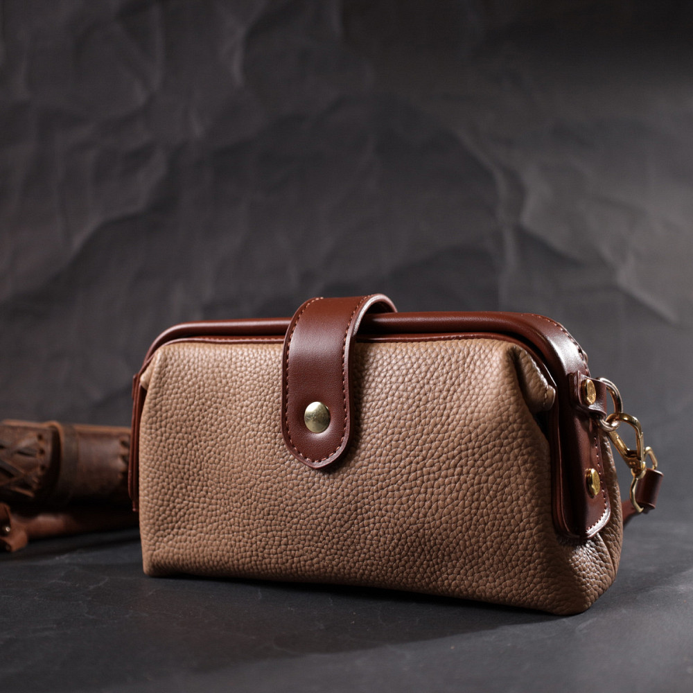 Стильний клатч з цікавою клямкою з натуральної шкіри Vintage 22423 Бежевий Київ - фото 9