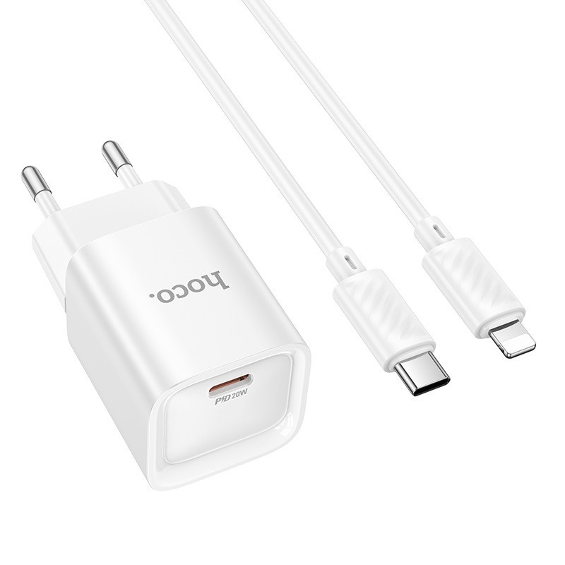 Мережевий зарядний пристрій з кабелем HOCO C146A Charm single port PD20W charger set (C to iP) (EU) White Одеса - фото 5