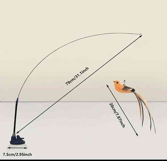 Игрушка для котика на палочке птичка с колокольчиком на присоске 93 см коричневый Киев