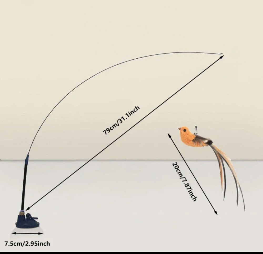 Игрушка для котика на палочке птичка с колокольчиком на присоске 93 см коричневый Киев - изображение 6