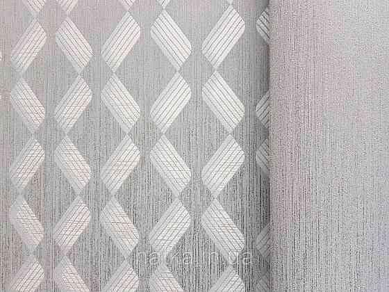 Шпалери метрові вінілові на флізелін Marburg Villa Romana геометрія смужки зигзаг сріблясті на темно сірому Київ