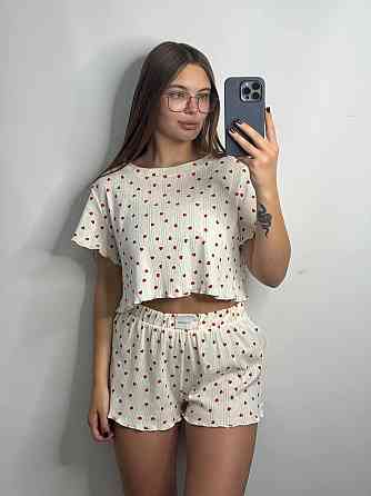 Женский трикотажный комплект для дома Красные сердечки XS-S Харьков