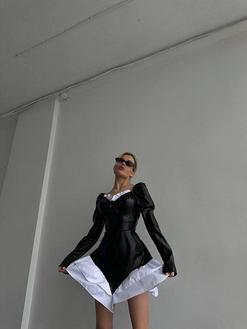 Жіноча стильна сукня з еко-шкіри+щільний котон Одеса - фото 2