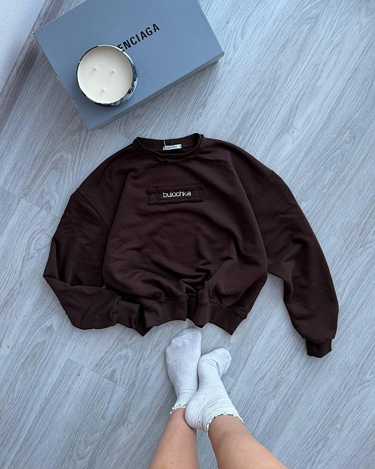 Жіночий оверсайз світшот з написом "Bulochka" турецька петля Шоколад Одеса - фото 9