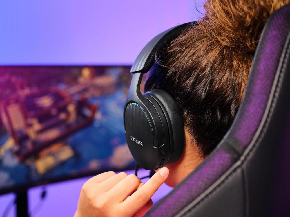 Беспроводная игровая гарнитура Trust, Bluetooth+2,4 ГГц, с RGB подсветкой, компьютерные накладные наушники Киев - изображение 10