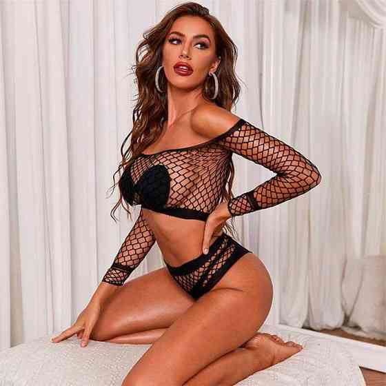 Идеальный комплект с топом и трусиками в сетку - Черный - S/М – Эротическое бельё Винница