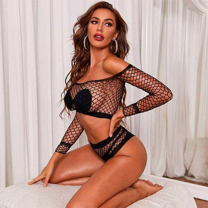 Идеальный комплект с топом и трусиками в сетку - Черный - S/М – Эротическое бельё Винница - изображение 5