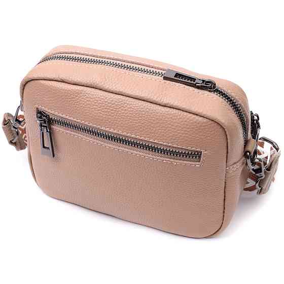 Модная женская сумка прошитая ромбами на лицевой стороне из натуральной кожи Бежевая (Vintage) Киев