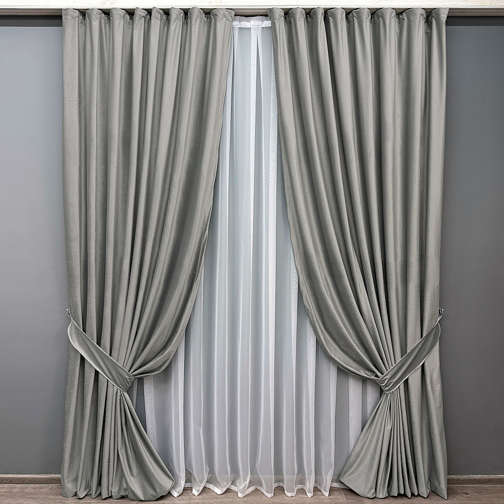 Комплект готовых штор VR-Textil Бархат № 1765ш Светло-серый 150х270 см 2 шт (33-0954) Киев - изображение 2