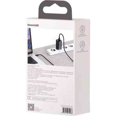 Зарядний пристрій Baseus 2xUSB 65W GaN (USB-C+USB-A) black (CCGAN2L-B01) Вінниця