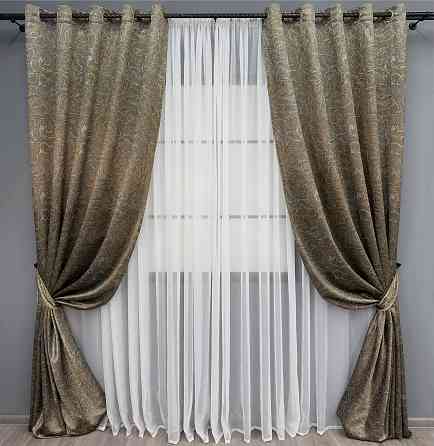 Комплект штор на люверсах VR-Textil Жаккард Fantasy № 1631ш Капучино 150х270 см 2 шт (37-0185) Киев