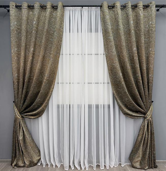 Комплект штор на люверсах VR-Textil Жаккард Fantasy № 1631ш Капучино 150х270 см 2 шт (37-0185) Киев - изображение 2