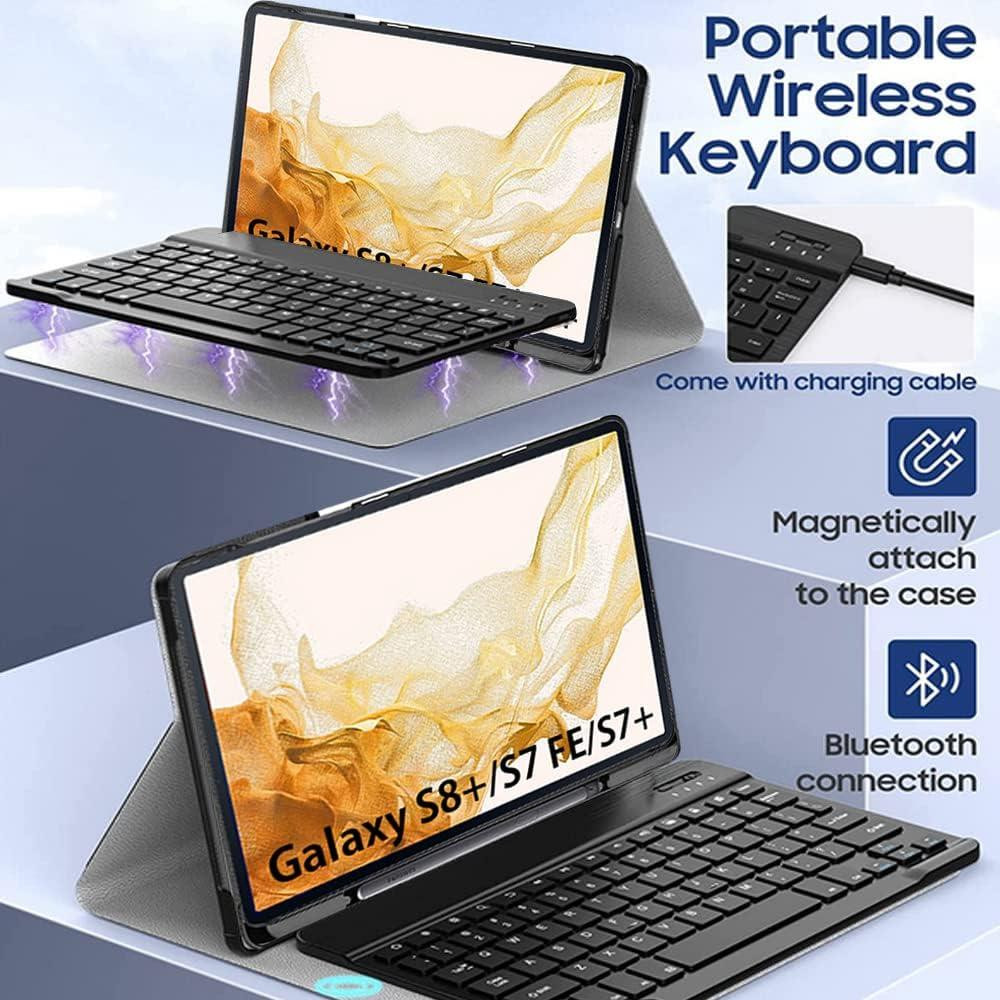 Противоударный чехол-книжка с клавиатурой на Samsung Galaxy Tab S7 FE/S7+/S8+ 12.4