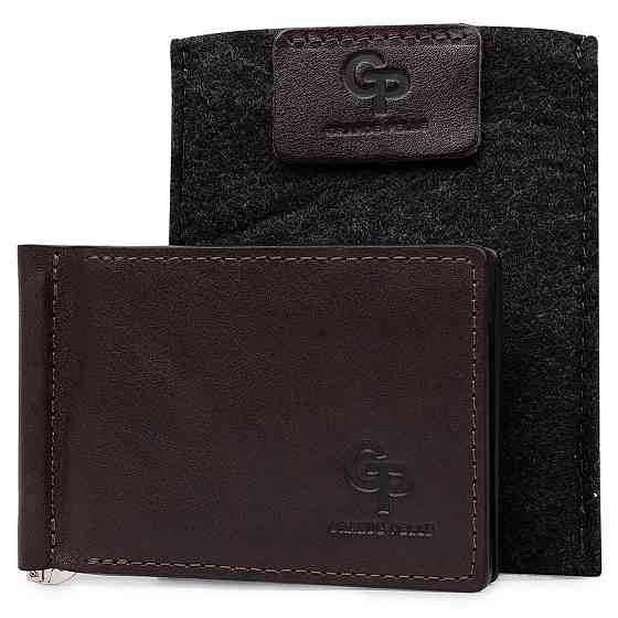 Кожаный мужской зажим для денег с монетницей GRANDE PELLE 11547 Коричневый Киев