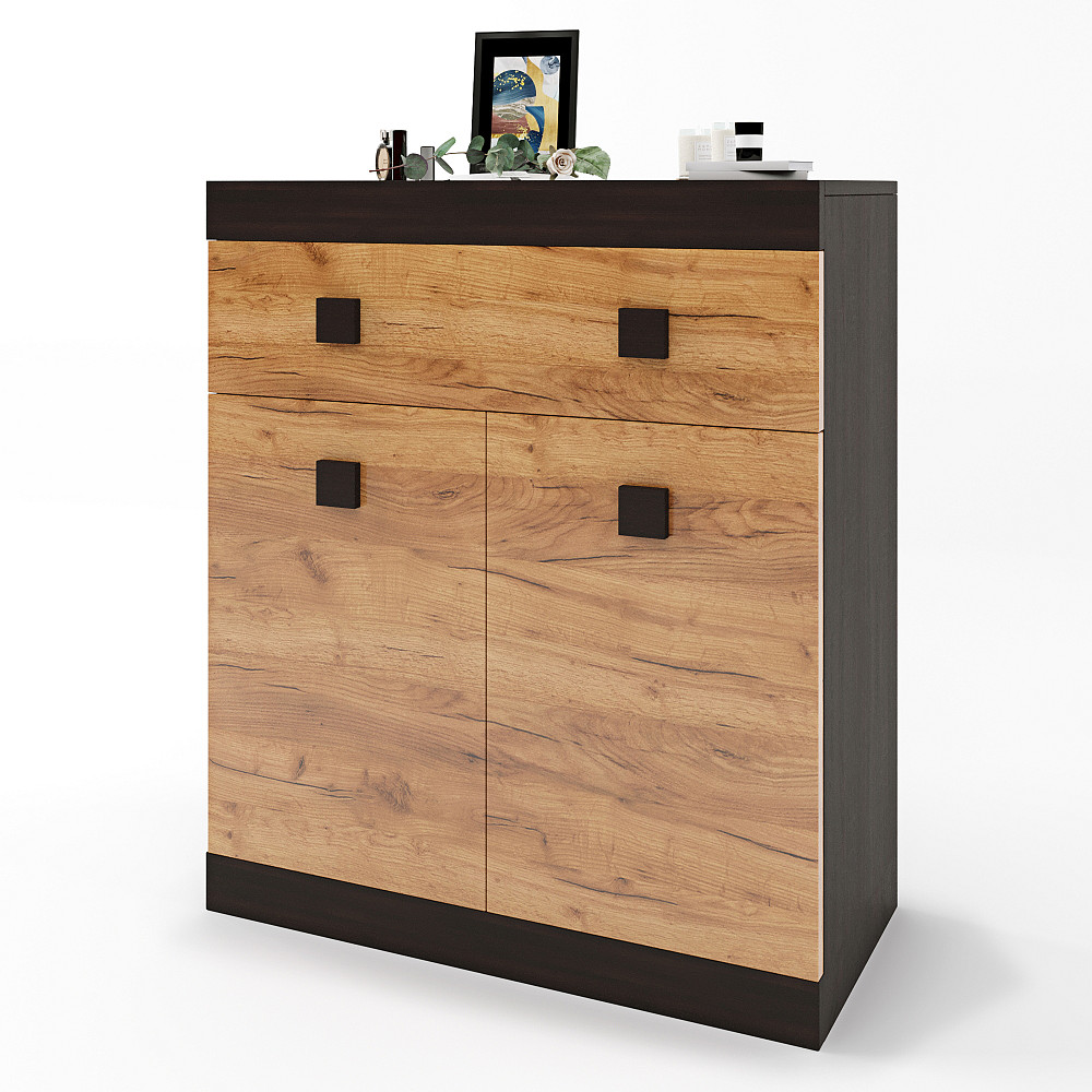 Комод с дверями и ящиком Эверест Соната-4 80х38х94 венге темный + дуб крафт золотой (DTM-2066) Днепр - изображение 2