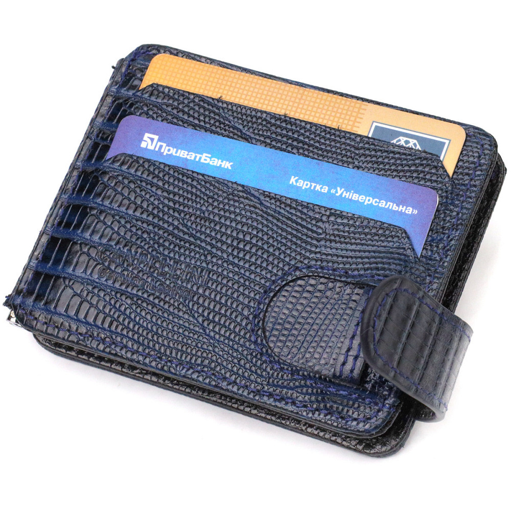 Фактурный мужской зажим для денег из натуральной кожи с тиснением CANPELLINI 21942 Синий Киев - изображение 7