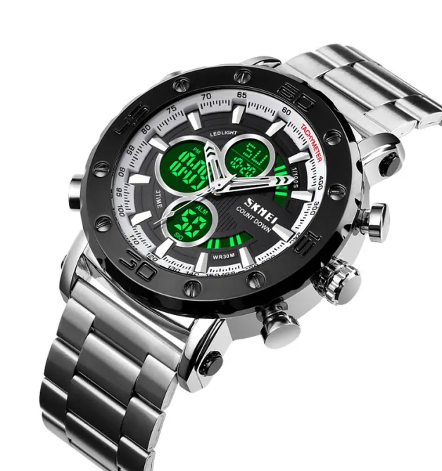 Мужские часы Skmei 1636 с браслетом Серебристый с черным Винница - изображение 5