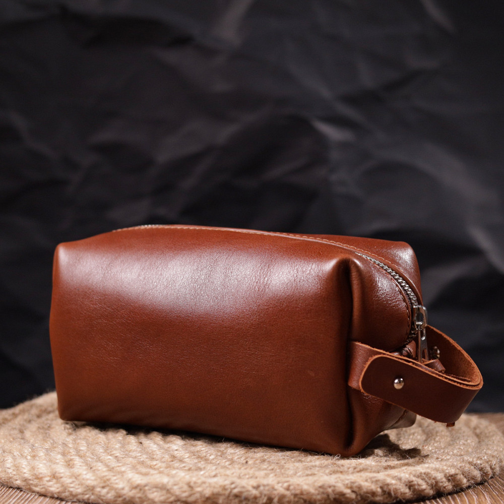 Мужской несессер среднего размера из гладкой кожи на молнии Украина GRANDE PELLE 16766 Светло-коричневый Киев - изображение 7