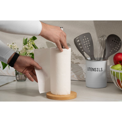 Держатель бумажных полотенец Ardesto Midori 15х34см, метал, бамбук, білий (AR0913WB) Винница - изображение 3