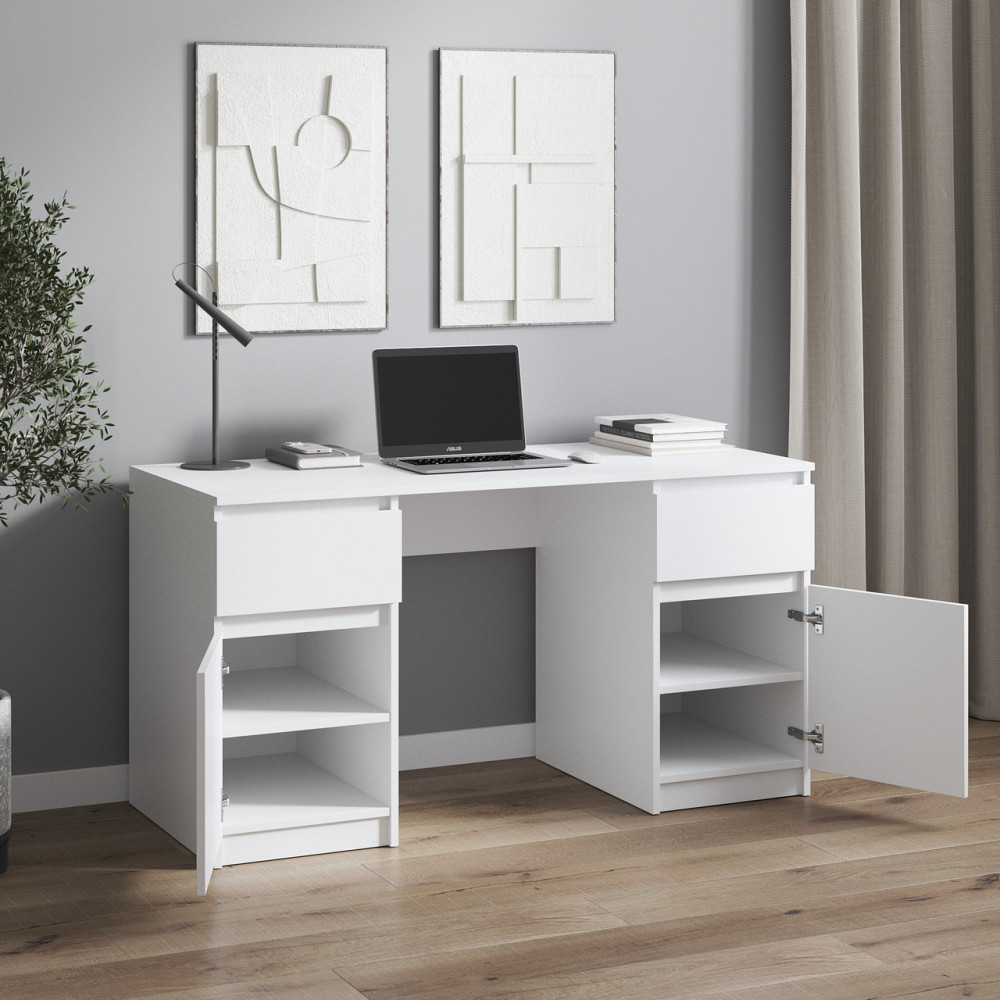 Компьютерный стол VAYS, письменный стол с двумя тумбами, c ящиками без ручек R-34 Венге Темный-Белый фасад Львов - изображение 2