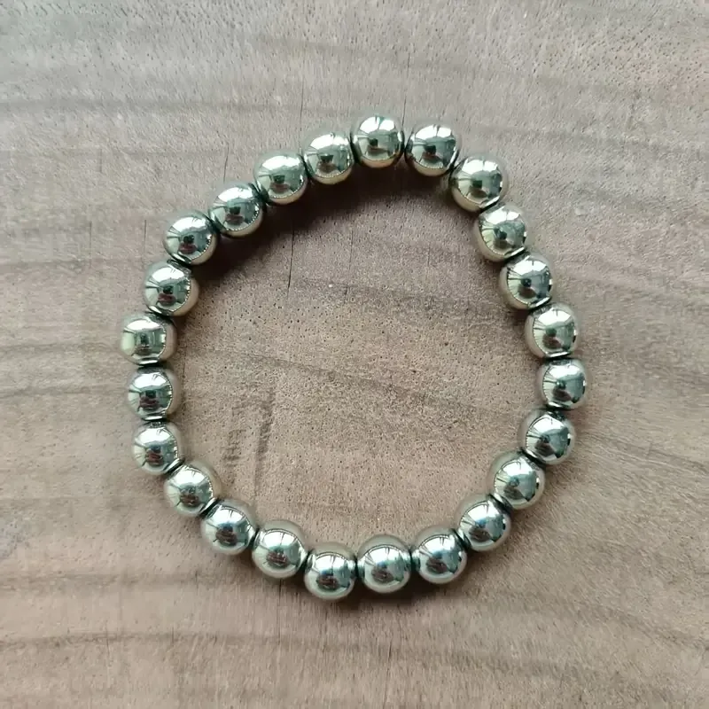 Браслет из пирита 8 мм, длина 19 см — эластичный браслет из натурального камня Киев - изображение 1