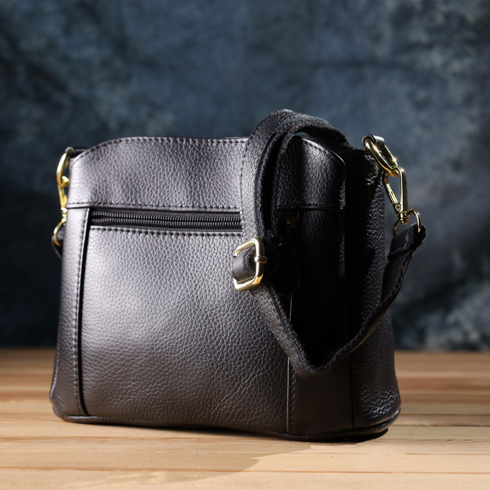 Сумка на три відділення з натуральної шкіри sale_15122 Vintage Чорний Київ - фото 7