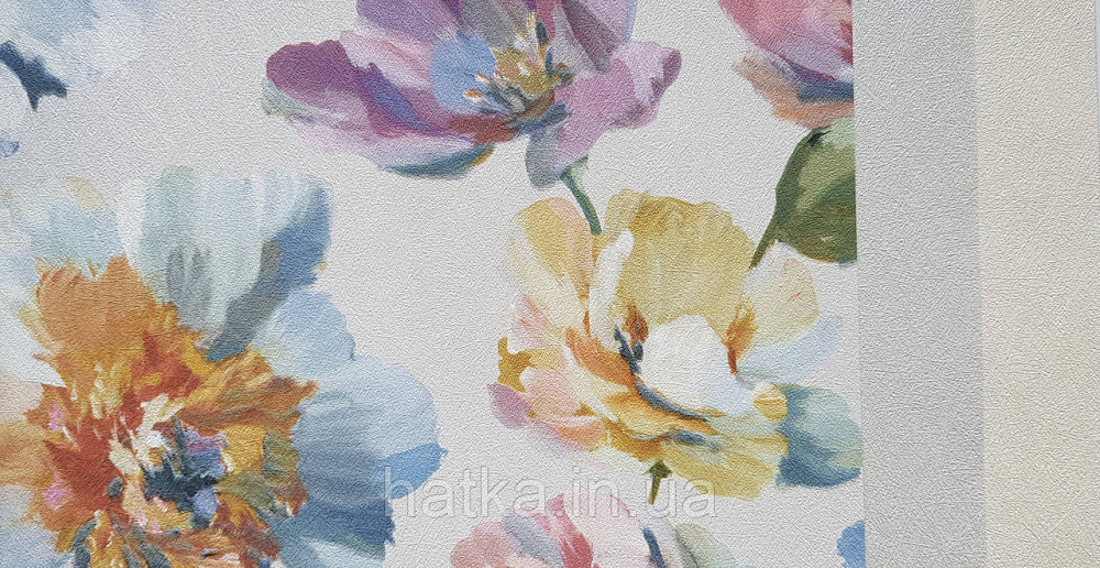 Шпалери вінілові на флізеліні Grandeco Universe 5 квіти півонії великі яскраві на сірому Київ - фото 4