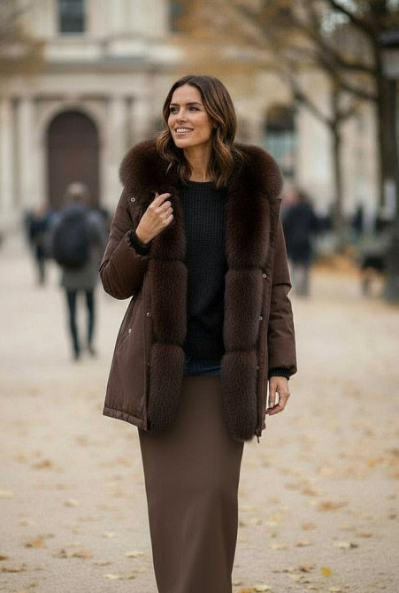 Парка жіноча з хутром песца Шоколадний р 44 Харків - фото 1