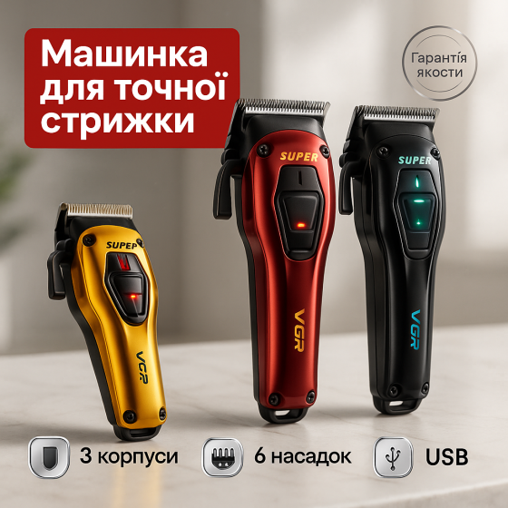 Електромашинка для стрижки VGR V-668, Професійна машинка для стрижки волосся та бороди UD-27 Львів