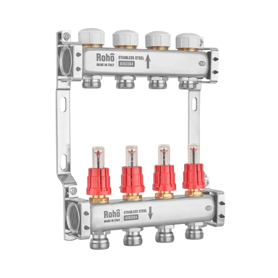 Колектор з витратоміром та термостатичними клапанами Roho R804-04M - 1"х 4 вих. (RO1029) Київ