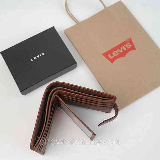 Мужской кожаный коешелек на кнопке Levis (2081) brown Киев