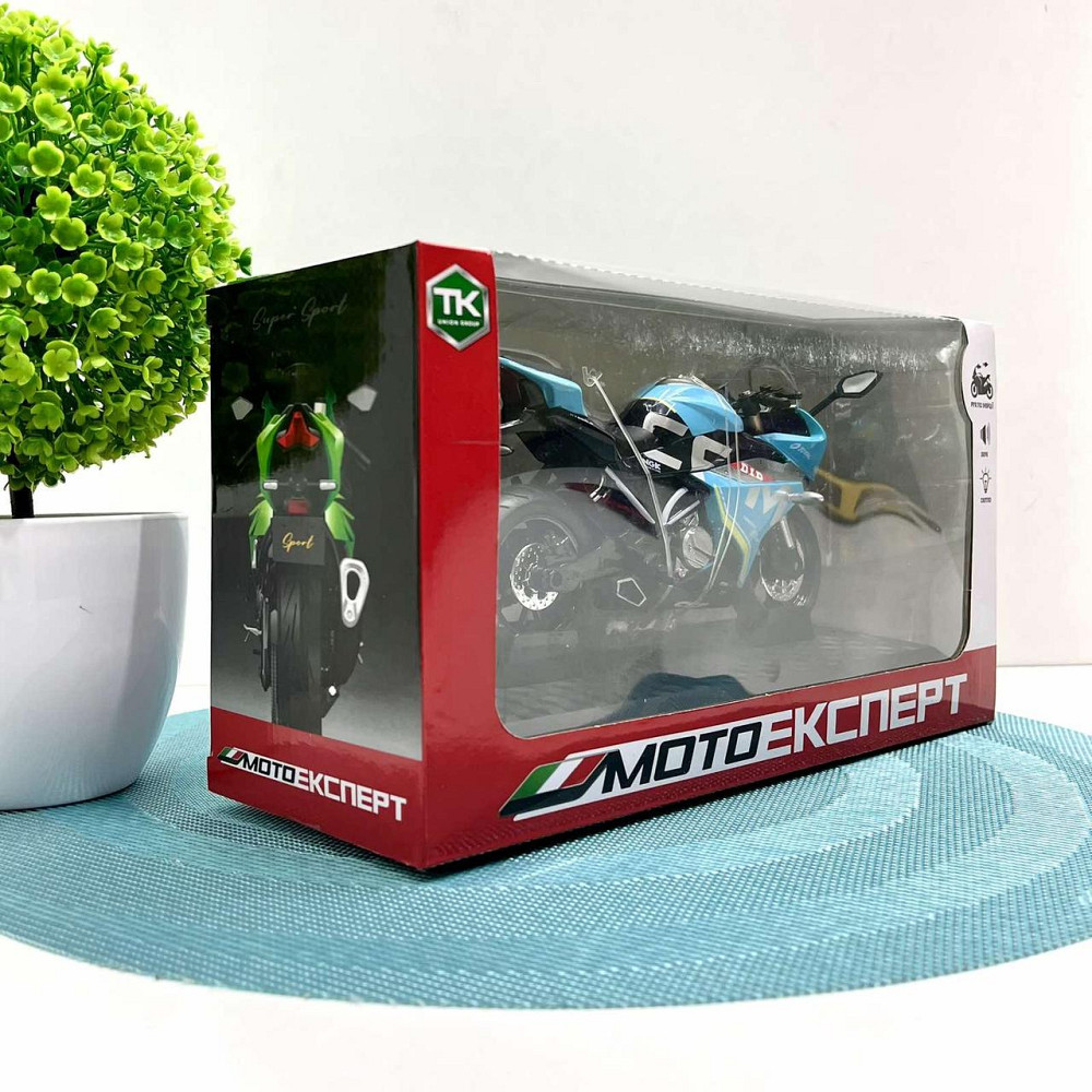 Мотоцикл металопластиковий звуки підсвічування гумові шини рухомі елементи 1:12 Блакитний (BG 36-480) Чернігів - фото 10