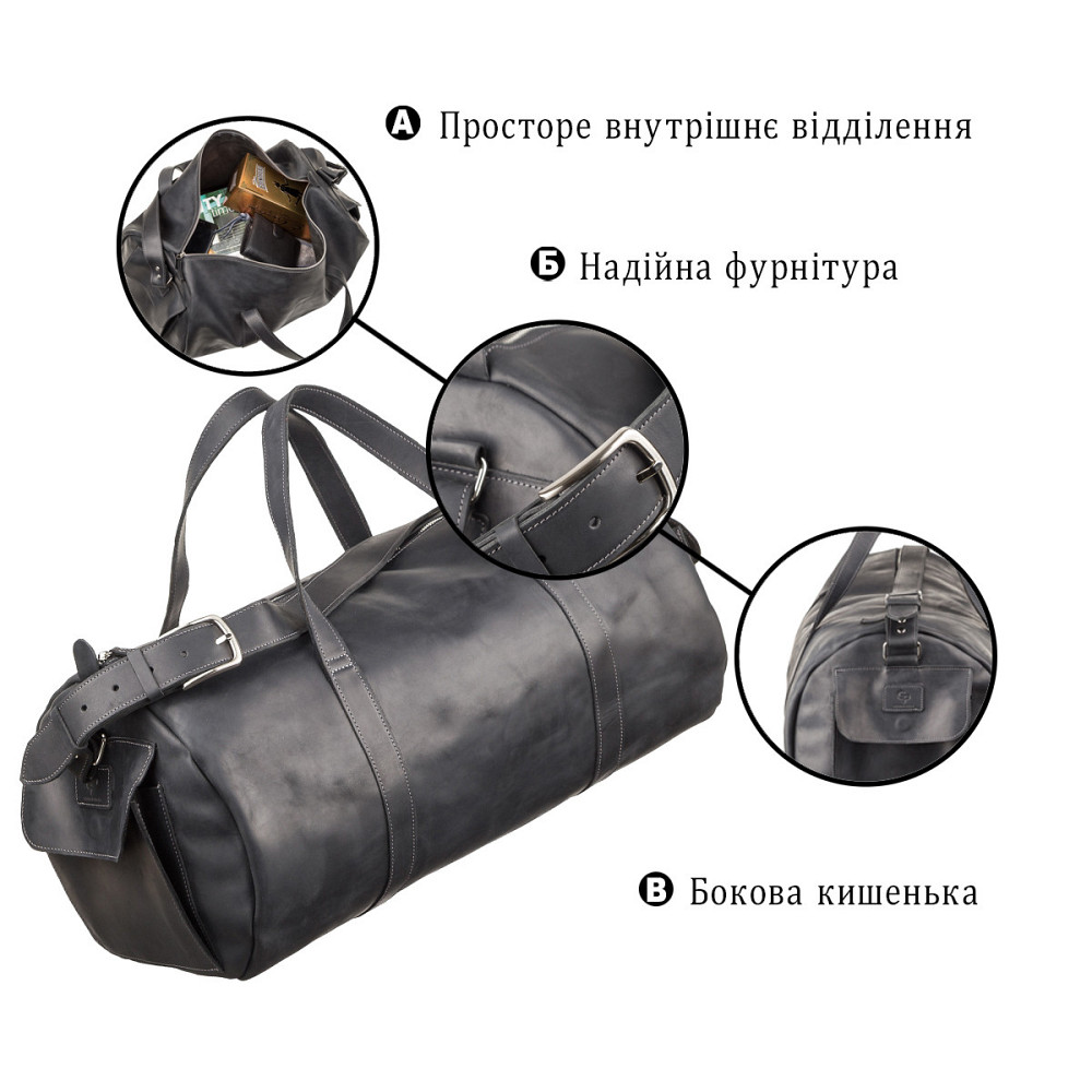 Сумка дорожня Grande Pelle 11046 з вінтажній шкіри Чорна Київ - фото 7