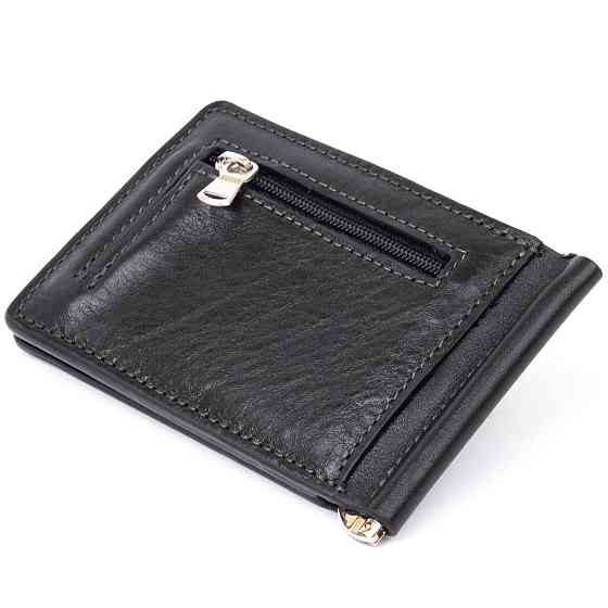 Стильное портмоне с зажимом для денег без застежки в гладкой коже GRANDE PELLE 11297 Черное Киев