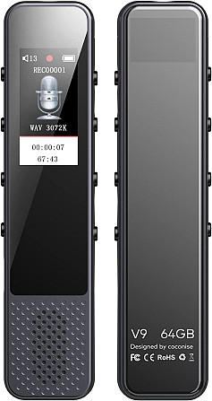 Диктофон цифровой V9 64GB - голосовая активация 1536 Кбит/с перезаряжаемое устройство с USB для лекц Днепр - изображение 1