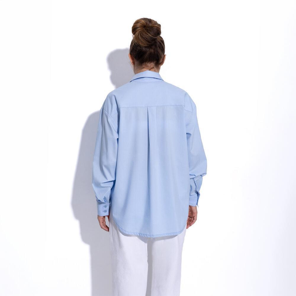 Повседневная женская рубашка голубая на пуговицах из хлопка блуза со спущенным плечом весна осень с карманом кежуал Slavni Sorrel Одесса - изображение 4