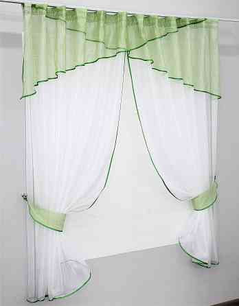 Кухонні штори VR-Textil № 091к з ламбрекеном і підв'язками салатовий із білим 280х170 см (59-565 ) Київ