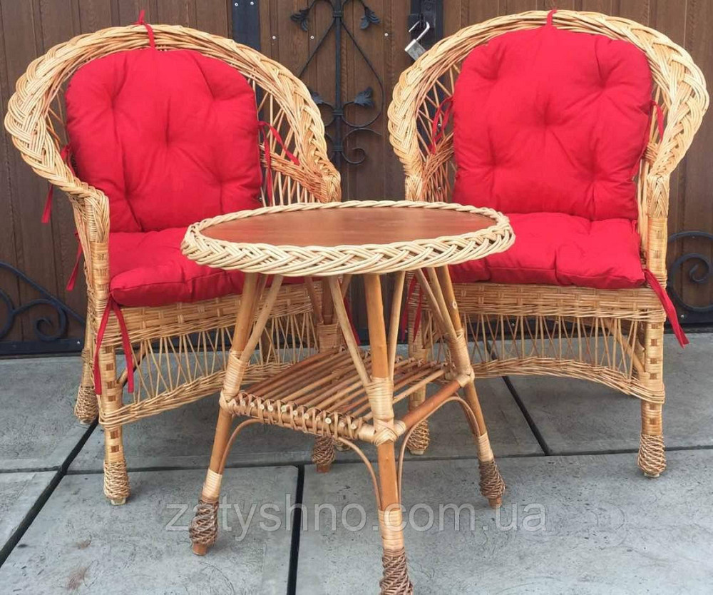 Мебель плетеная с журнальным столом | комплект плетеной мебели с подушками | 2 кресла и стол плетены Киев - изображение 1