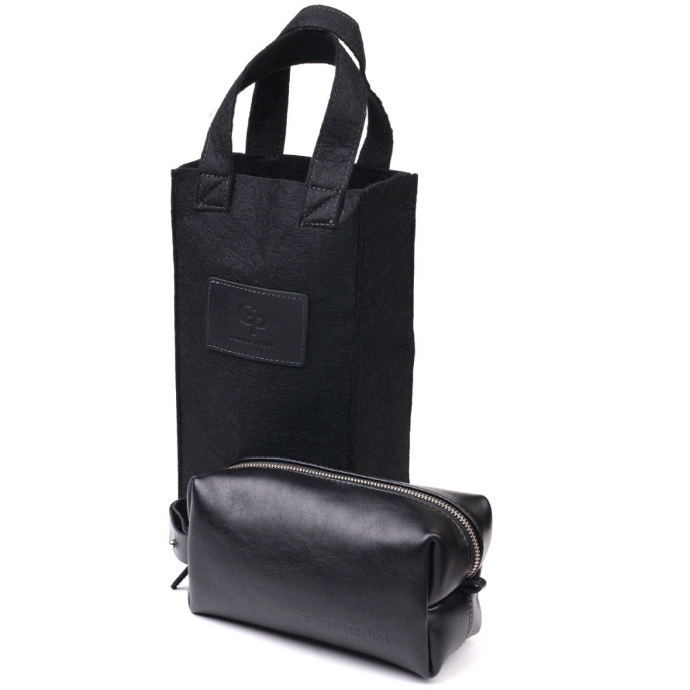 Косметичка среднего размера из гладкой кожи на молнии Черная (GRANDE PELLE) Киев - изображение 1