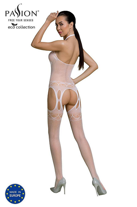 Бодистокинг Passion ECO BS006 white, с доступом, халтер, имитация подвязок Sex Aura Киев - изображение 4
