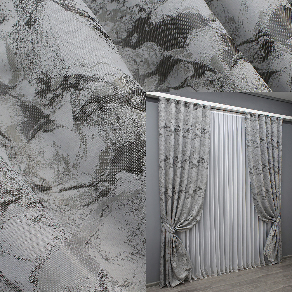 Шторна тканина жакард "Мармур Al3" шириною 1,45м колір світло-сірий з венге 1597ш Київ - фото 7