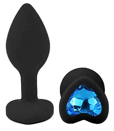 Силиконовая анальная пробка EGZO - Silicone Black Heart Plug Blue, size S Sex Aura Киев