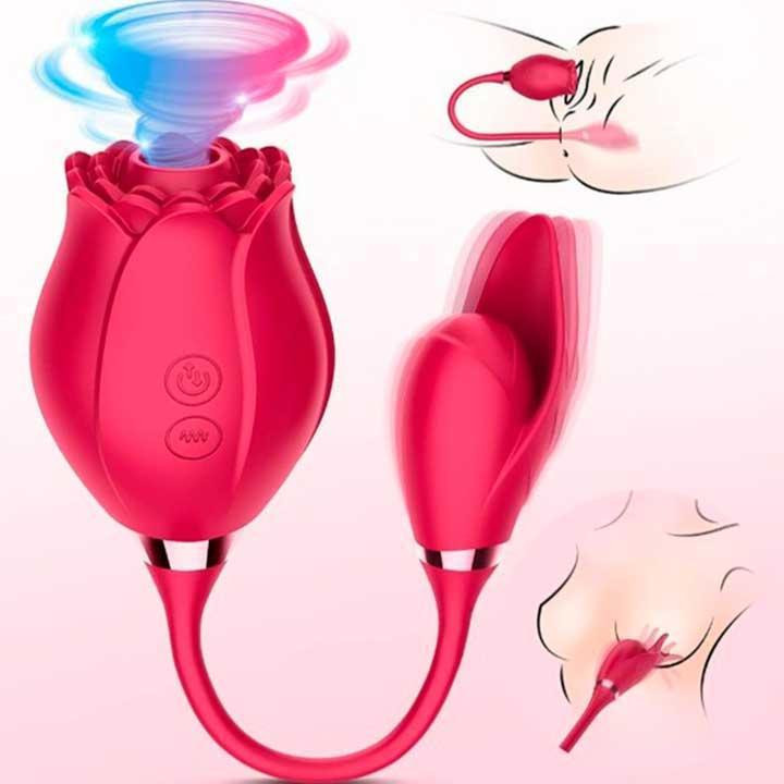 Подвійний вакуумний вібратор "Троянда" Valery (вакуумний стимулятор) USB - Рожевий - Вібратори Вінниця - фото 1