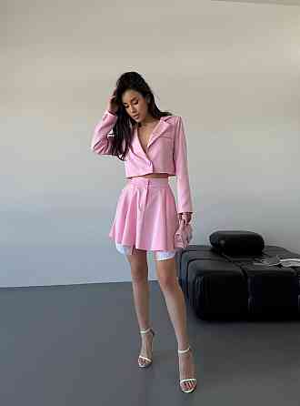 Жіночий костюм-двійка: укорочений піджак і спідниця з трендовою імітацією кишень турецька костюмка + котон Барбі, 44/46 Одеса