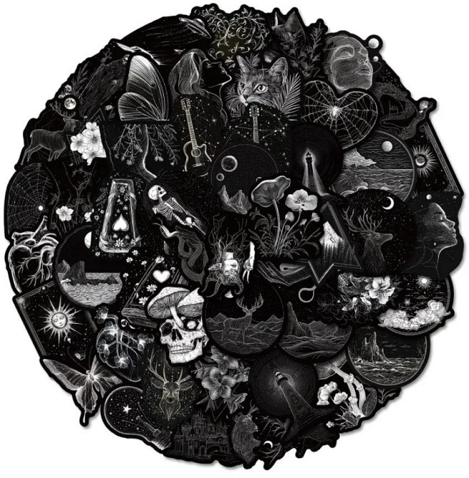 50 шт. черно-белых готических наклеек из винила для скрапбукинга, ежедневника, ноутбука, бутылки для Киев - изображение 4