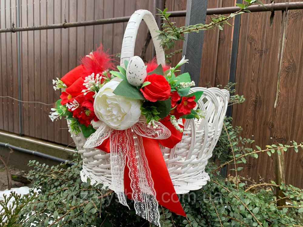 Корзинка белая с украшением, плетеная Киев - изображение 1