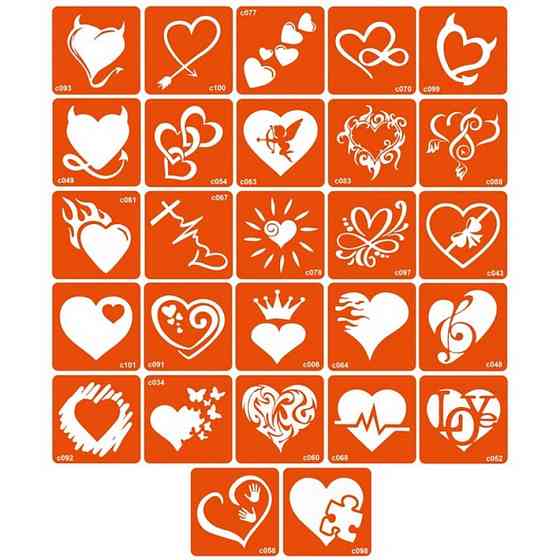 Набір трафаретів для біо-тату "C - сердечка" c_simple_5x5_27_1 Вінниця